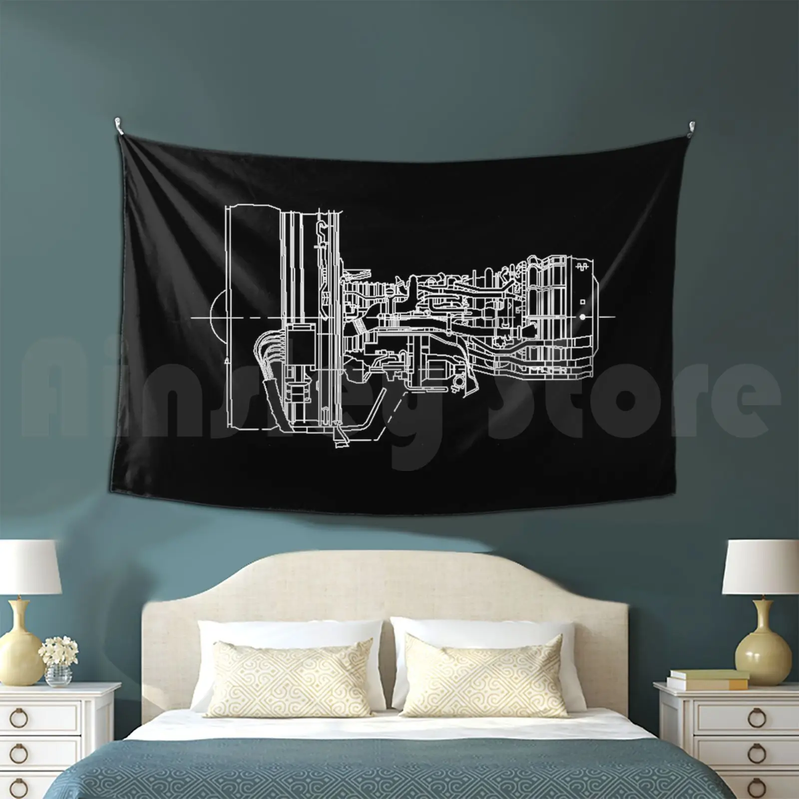 General Electric-80c2b In White Version Tapestry Living Room Bedroom General Electric Ge 80c2b Engine Boeing 747 400 Mecano