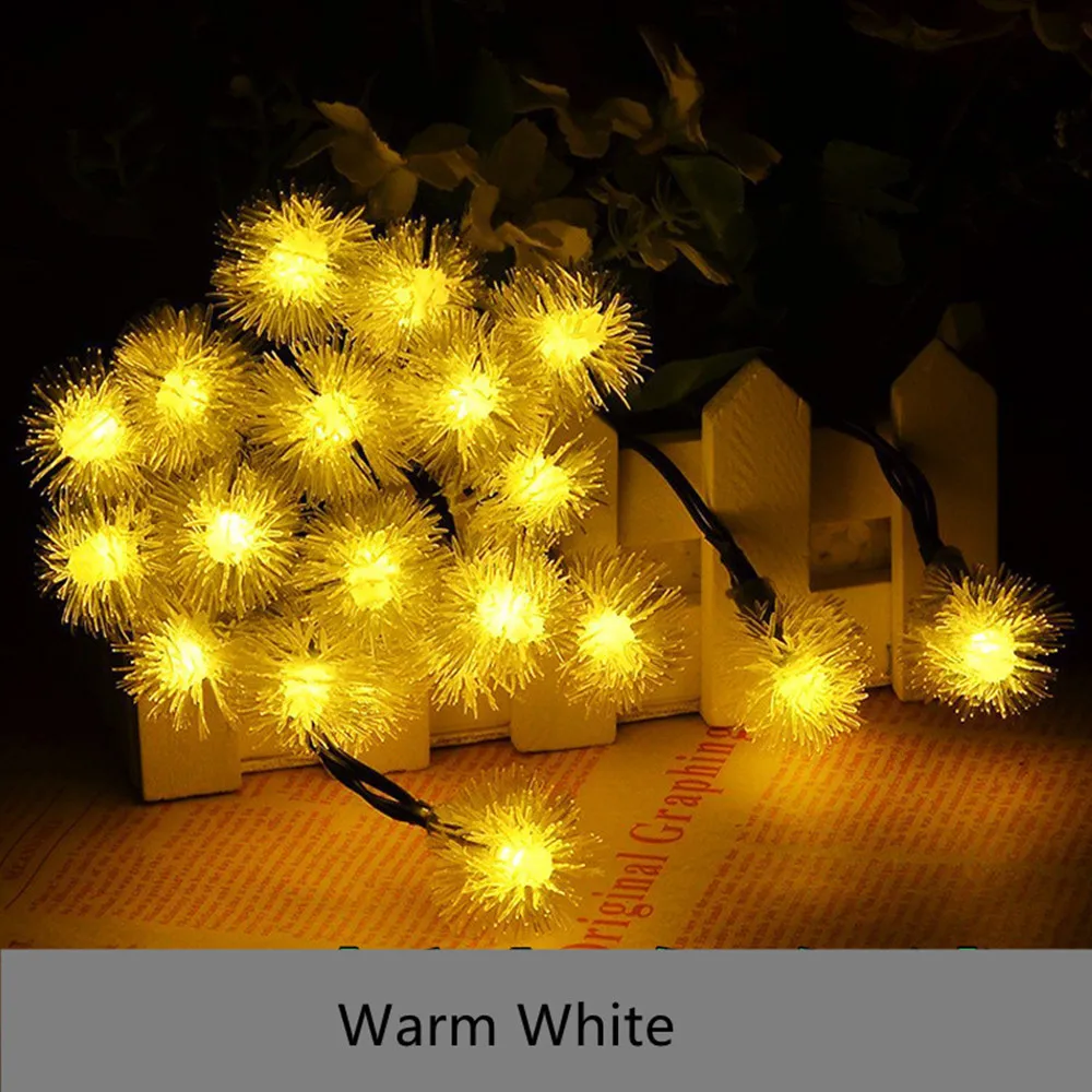 LED Fairy Lights Strings Solar Dandelion Waterproof Furry Snowball Lamp 5/7M For Christmas Wedding Party Garden Outdoor Decor