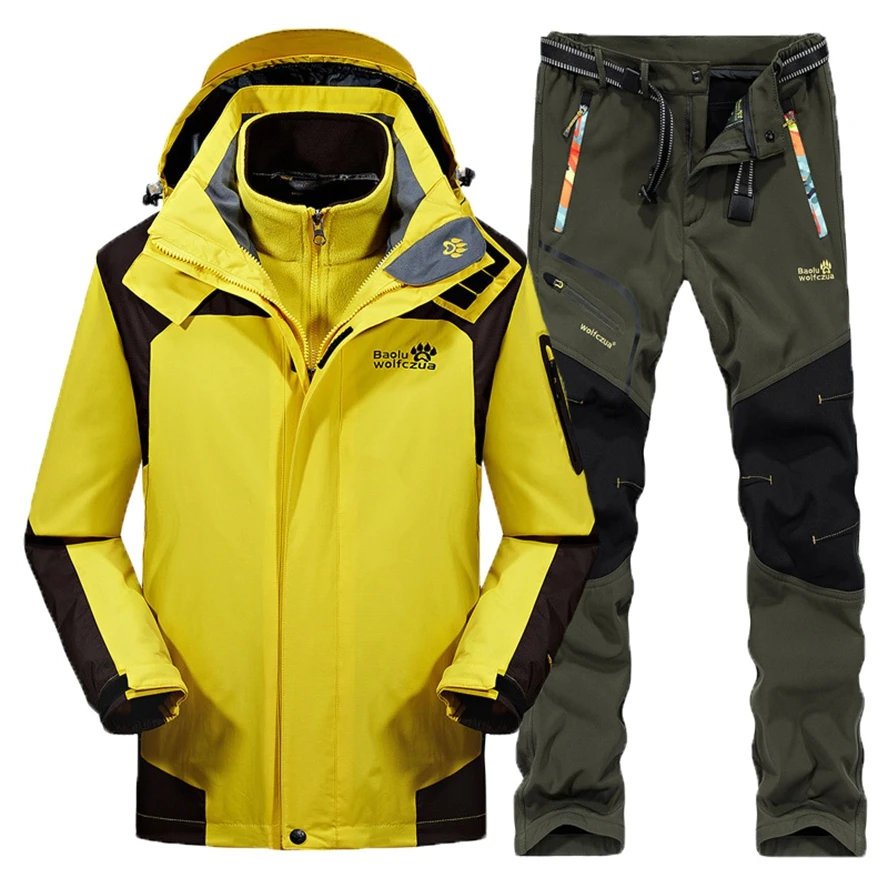 3 PCS Set Men Hiking jacket Pants Suit Winter Thermal Waterproof Trekking Coat Outdoor Fishing Camping Coat Climbing Ski Suit