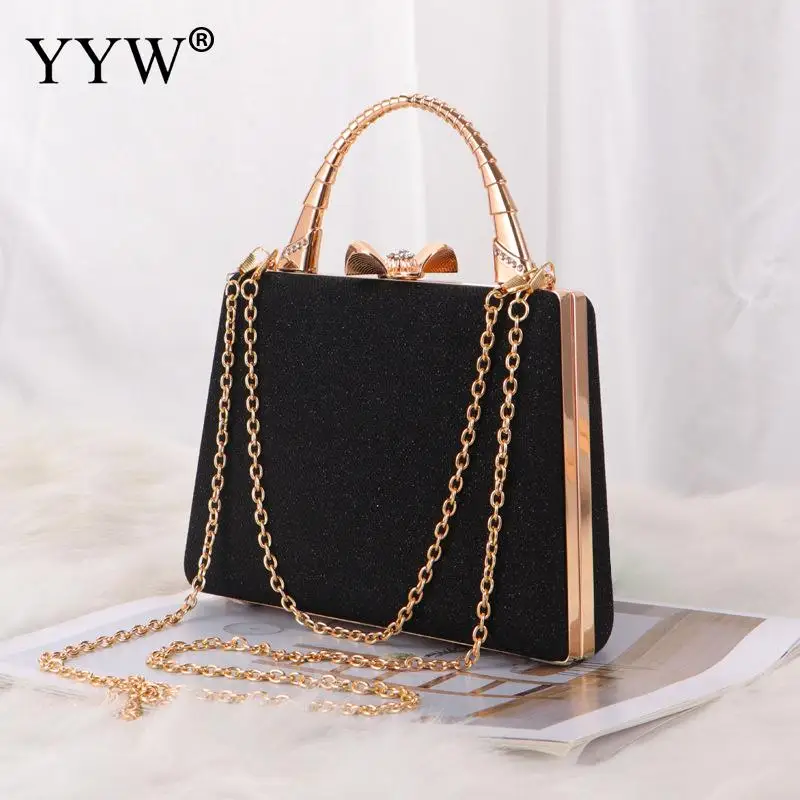 Women Glitter Matte PU Leather Clutch Evening Bag Ladylike Timeless Top-Handle Shape Clutch With Rhinestone Daisy Clasp Purse