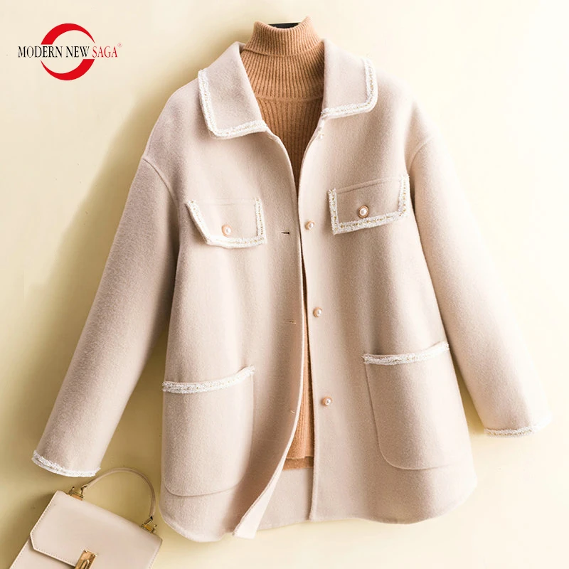 

MODERN NEW SAGA 2023 Women Wool Jacket 100% Merino Wool Autumn Wool Blend Jacket Winter Warm Cashmere Coat Womens Jackets Korean