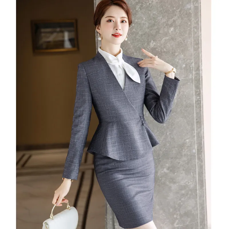 Women Suits New Autumn High End Professional Temperament Formal Slim Long Sleeve Blazer And Skirt Office Ladies Work Wear