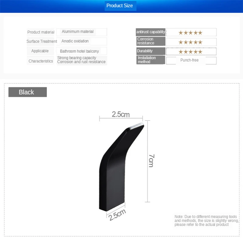 Crochet mural antirouille, cintre pour manteau, vêtements, robe noire,matériel de salle de bains et de cuisine