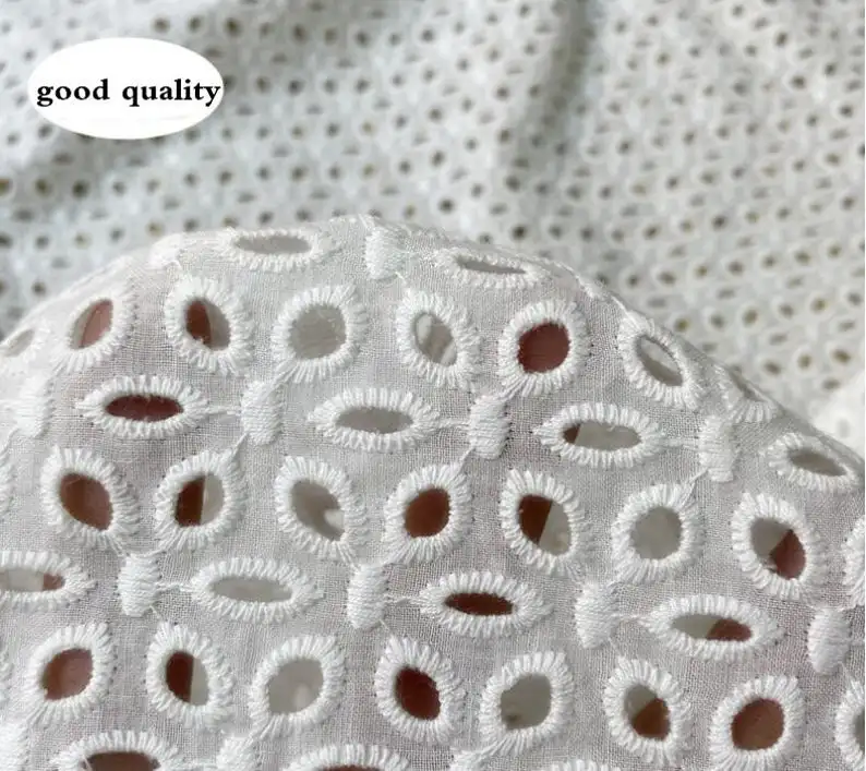 

Autumn-New Off White Embroidered Lace Fabric, Cotton Eyelet Lace Fabric By The Yard, Bridal Lace Fabric