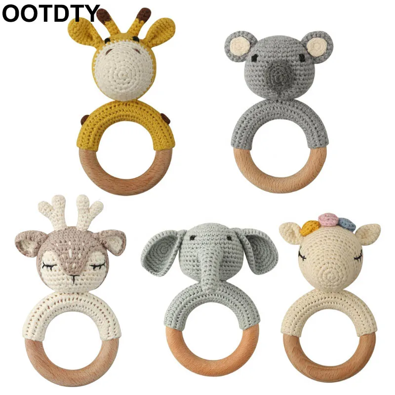 1pc Baby Teether Safe Wooden Toys Mobile Pram Crib Ring DIY Crochet Giraffe Deer Rattle Soother Product