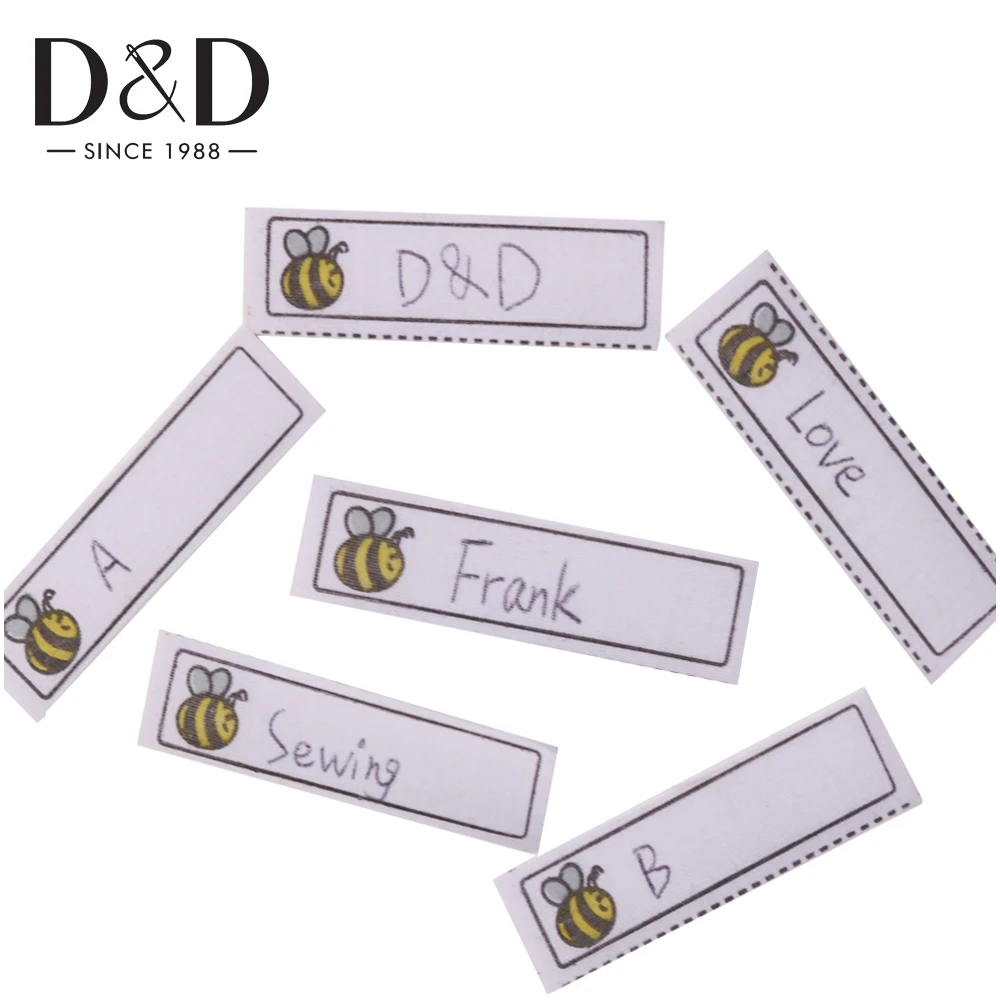 D&D 100Pcs Bee Pattern Iron-on Name Labels Washable Garment Labels Fabric Clothing Labels Tags for Children Clothes Accessories