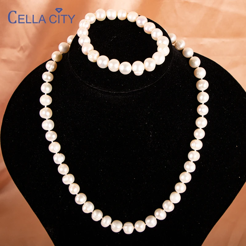 Cellacity Freshwater Pearl jewelry set bracele Necklace round shape silver 925 jewelry for women mother gift female fine jewelry