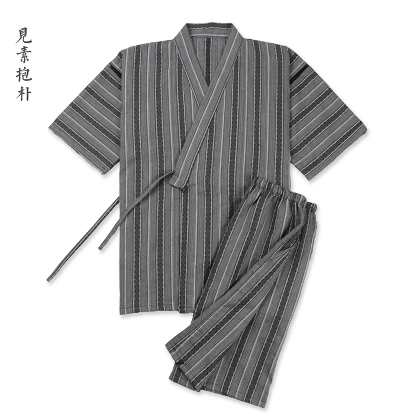 JapaneseTraditional Man Vintage Yukata Summer Short Sleeve Kimono With Shorts Set Hanfu Sleep&Lounge Comfortable Cotton Pajamas