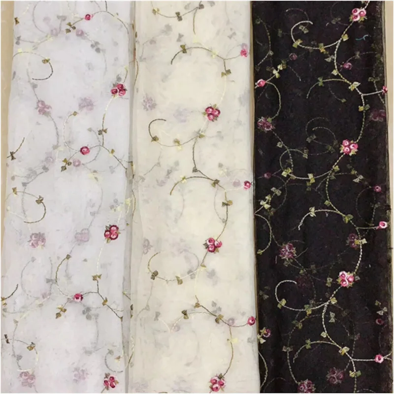 3/5/10yard Floral Embroidered Lace Fabric Sheer Tulle Mesh Fabric for Sewing Cloth,Dress,Gowns,Black,White,Beige,By the Yard