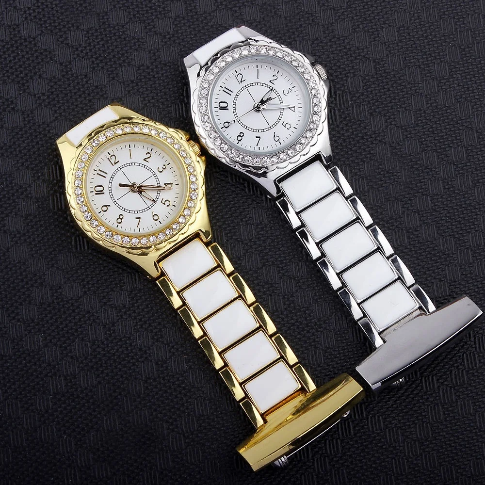 New Luxury Crystal Gold Silver FOB Pocket Watch Analog Clip-on Hanging Brooch Elegant Women Quartz Fashion Nurse Watches