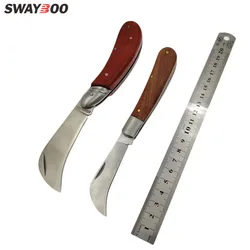 Swayboo-cuchillo tipo seta de acero inoxidable, papel tapiz, mango de madera de palisandro, bolsillo para hoz, EDC, utilidad, cuchillo plegable para electricista