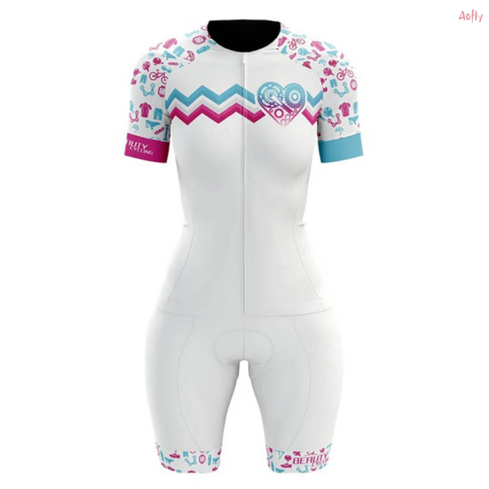 2022 Macaquinho Ciclismo Feminino Women's Triathlon Cycling Jersey Women's Sweatshirt Set Short Sleeve White Jumpsuit Shirt 9D L