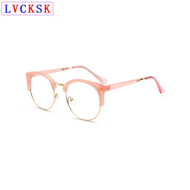 Retro Metal Semi Rimless transparent glasses Women Men Cat Eyes Clear glass glasses frame Prescription spectacles Frames N5