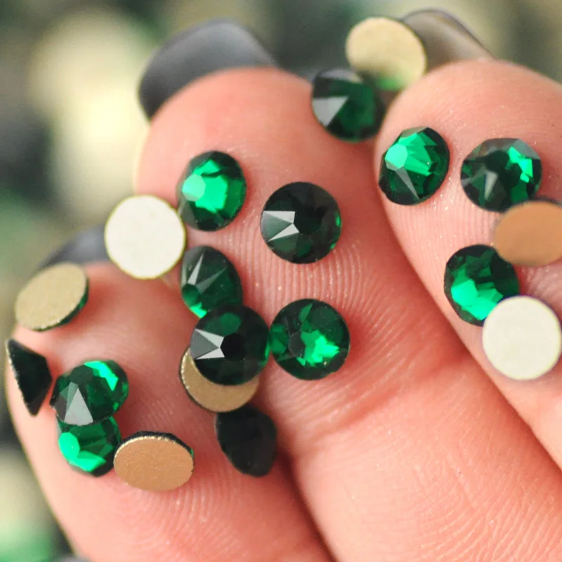 YANRUO 2088NoHF All Sizes Emerald Flatback 3D Nail Art Glitter Gems Strass Crystal Green Stones Non Hotfix Rhinestones