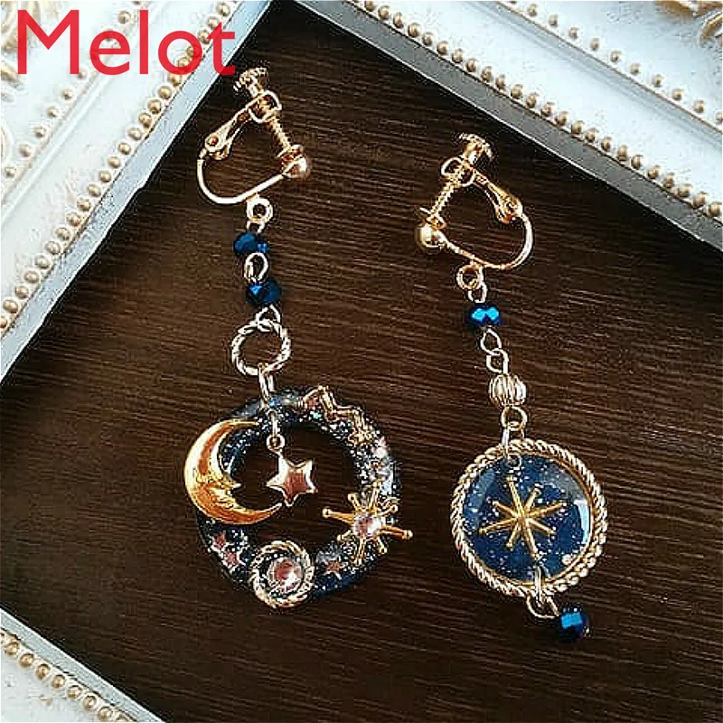 High-End Luxury Handmade Custom Earrings Fashion Creative Personality Galaxy Railway Resin Ear Studs Ear Clip