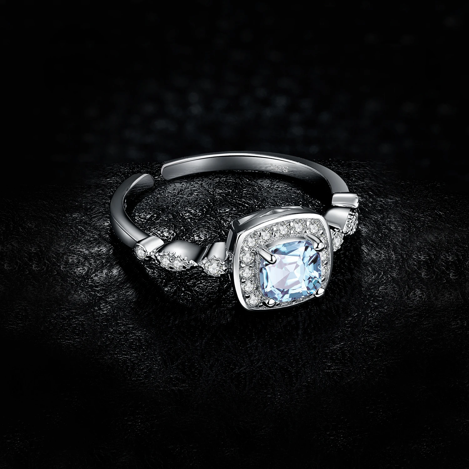 JewelryPalace prawdziwy niebieski topaz 925 srebro pierścionek otwarta regulowana obietnica Halo pierścionek zaręczynowy dla kobiet biżuteria — zdjęcie 4