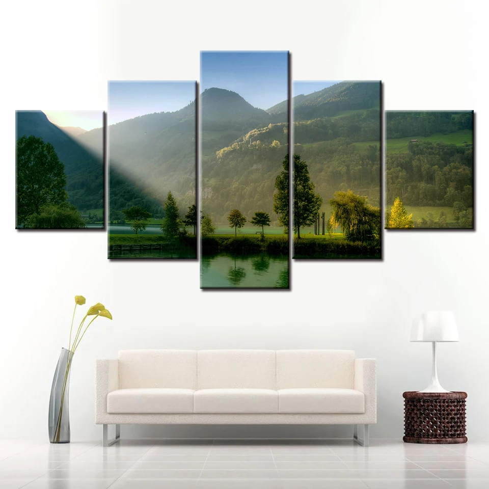

5 Panel Canvas Painting Rainbow Bridge and Niagara Falls night view wallpapers poster for living room Home Decor drop shipping