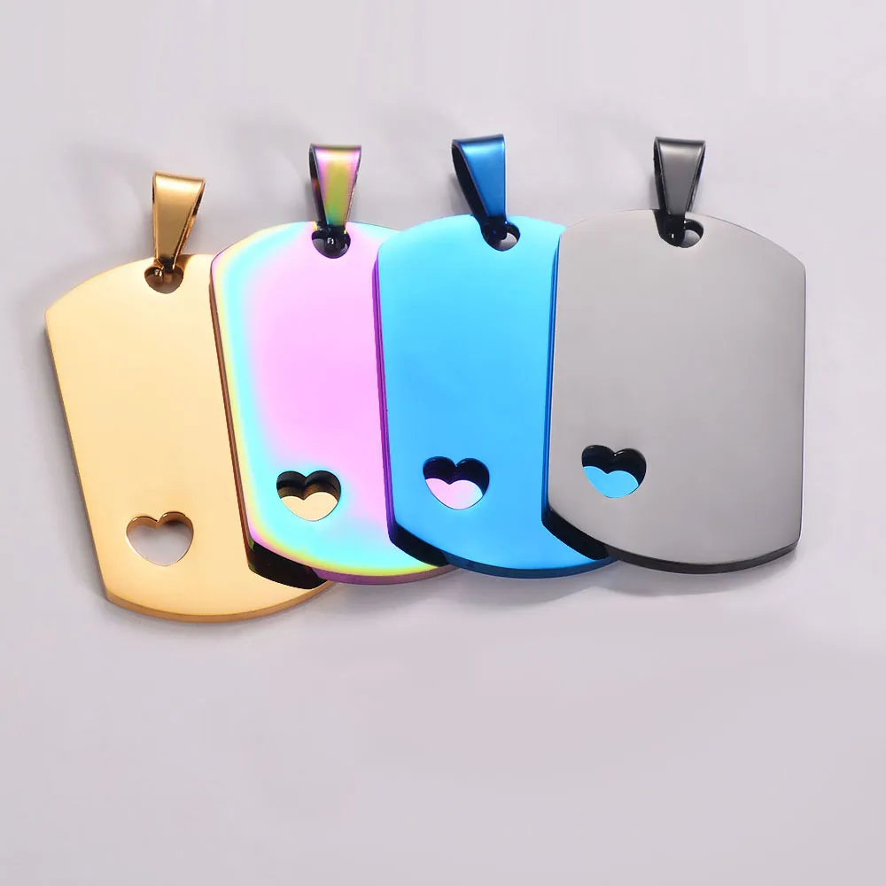 5Pcs/Lot Stainless Steel  Rectangle Blank Military Army ID Tag Heart Dog Tags Pendant Necklace Jewelry Dropship