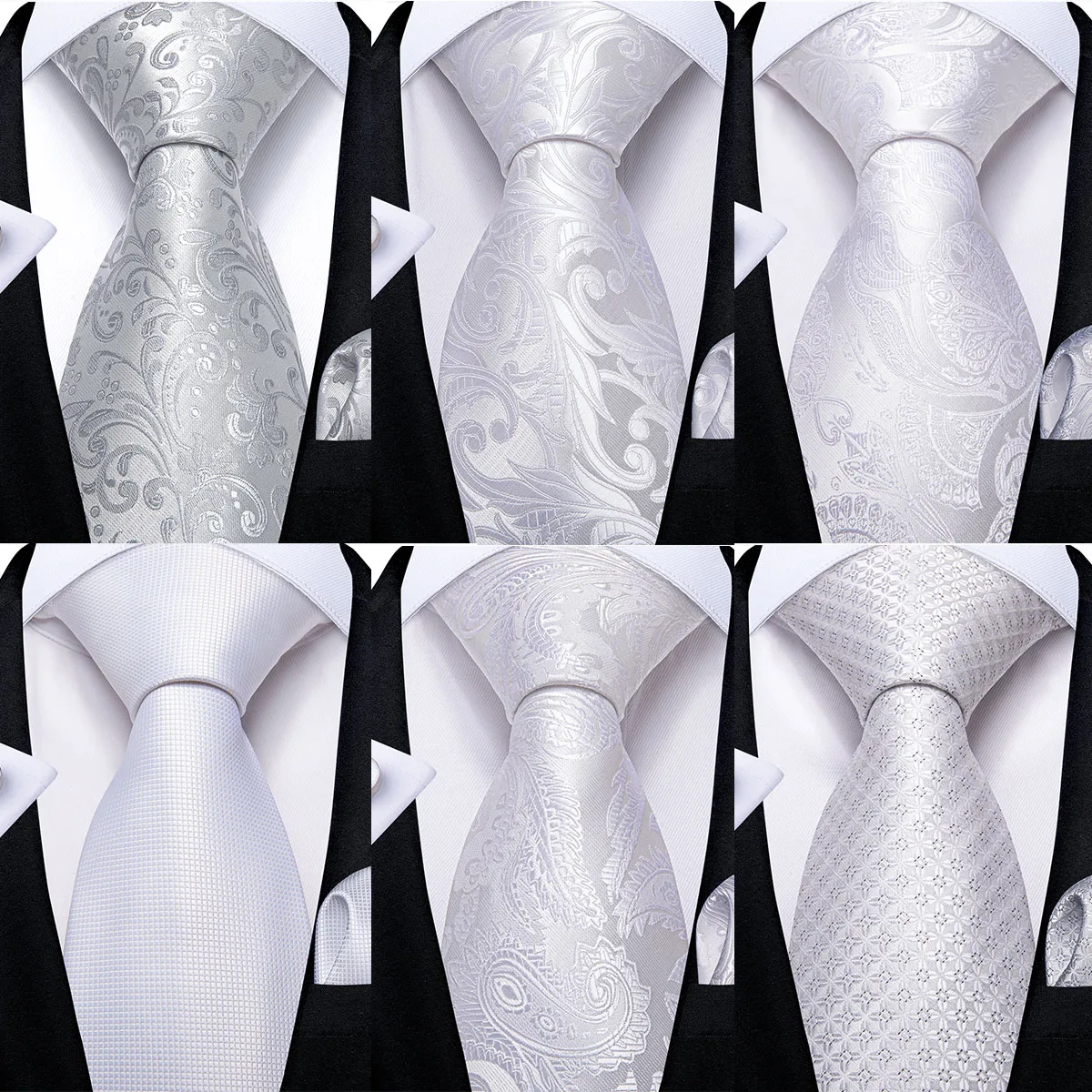 Corbata DiBanGu para hombre, corbata de seda con diseño rayado blanco plateado para hombre, corbata para hombre, mancuernas, anillo, conjunto, fiesta de negocios de moda