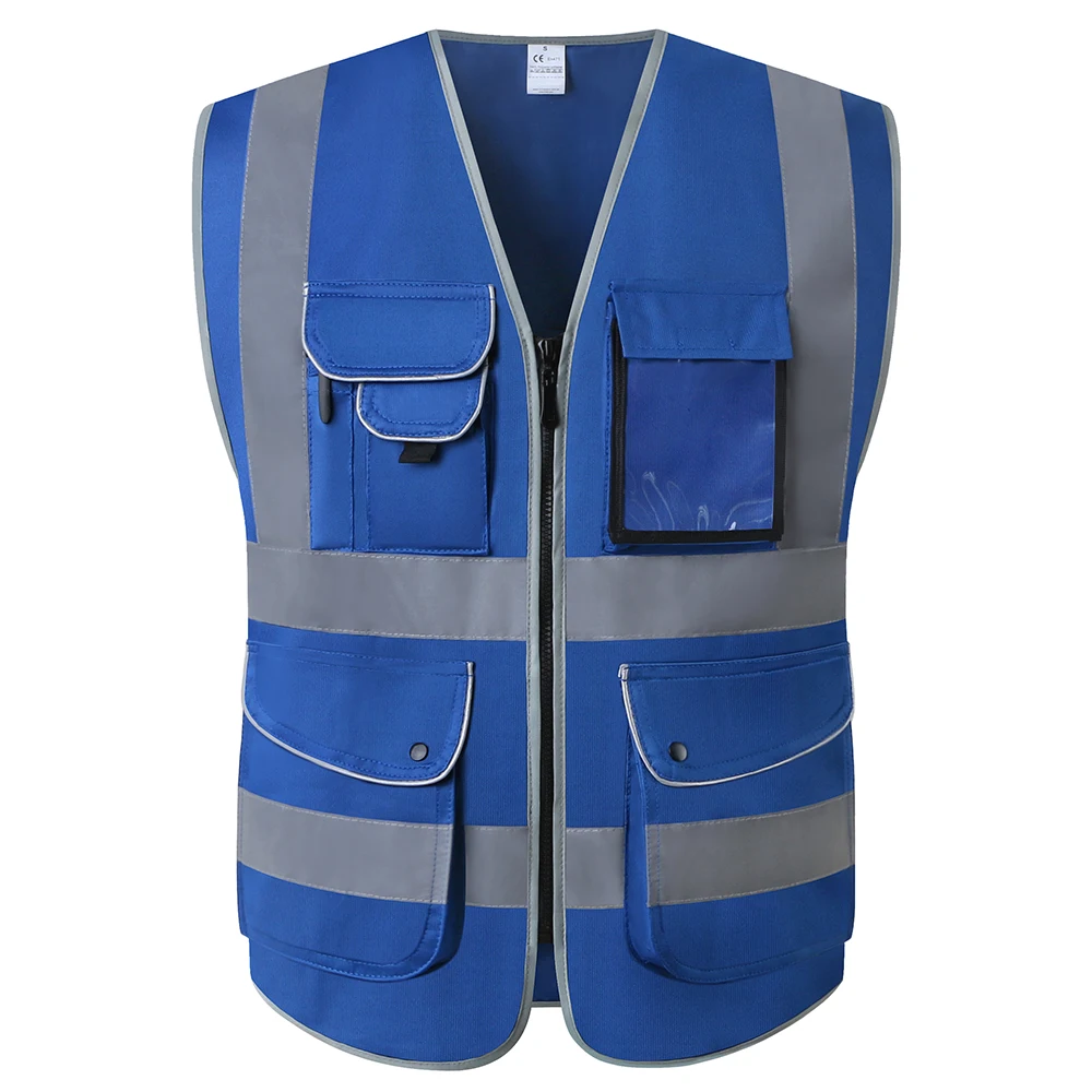 

Blue Safety Vest High Visibility Zipper Front Reflective Safety Vest With Pockest AS/NZS ANSI/ISEA Standards