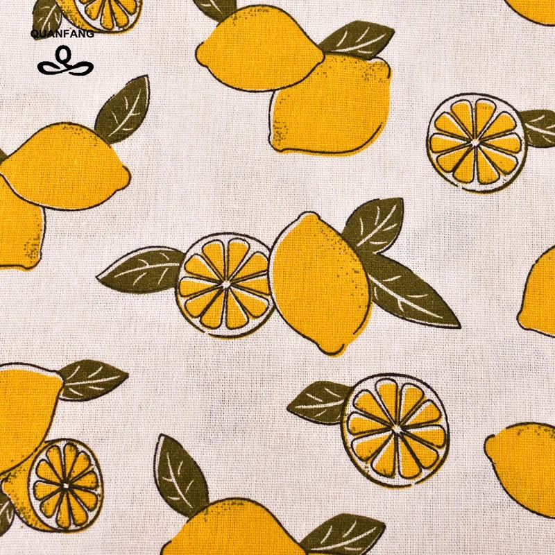 QUANFANG Lemon pattern,printed cotton Fabric linen quilted quilting sewing DIY sofa tablefabric Hold pillow furniture half meter