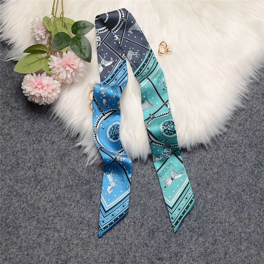 Luxury Horse Cloak Brand Scarf Fashion Design 100% Silk Scarf  Women Headwear Skinny Bag Hair Scarves Neckerchief