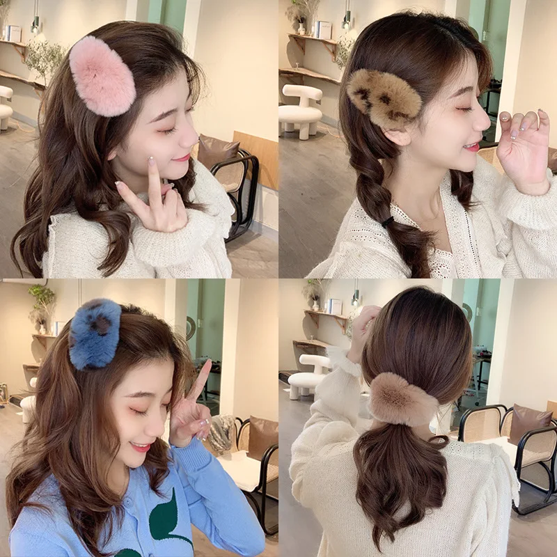 Autumn and winter plush hair clip fashion 2021 new bangs clip female girl headdress simple rabbit fur side clip accessories