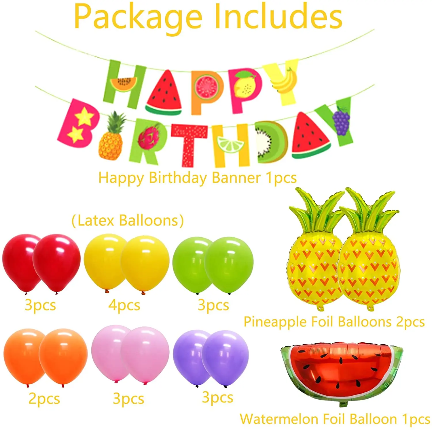 44pcs Fruit Theme Birthday Party Tutti Party Decorations Happy Birthday Banner for Holiday Luau Tropical Theme Baby Shower Decor