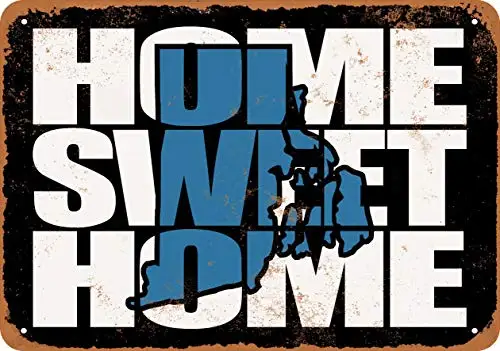 Metal Sign - Home Sweet Home Rhode Island Black Blue - Vintage Look Wall Decor for Cafe beer Bar Decoration Crafts