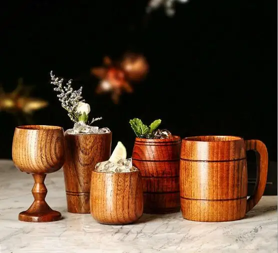 New Eco-friendly Classical Wooden Beer Tea Coffee Cup Mug Water Bottle Heatproof Home Office Party Drinkware