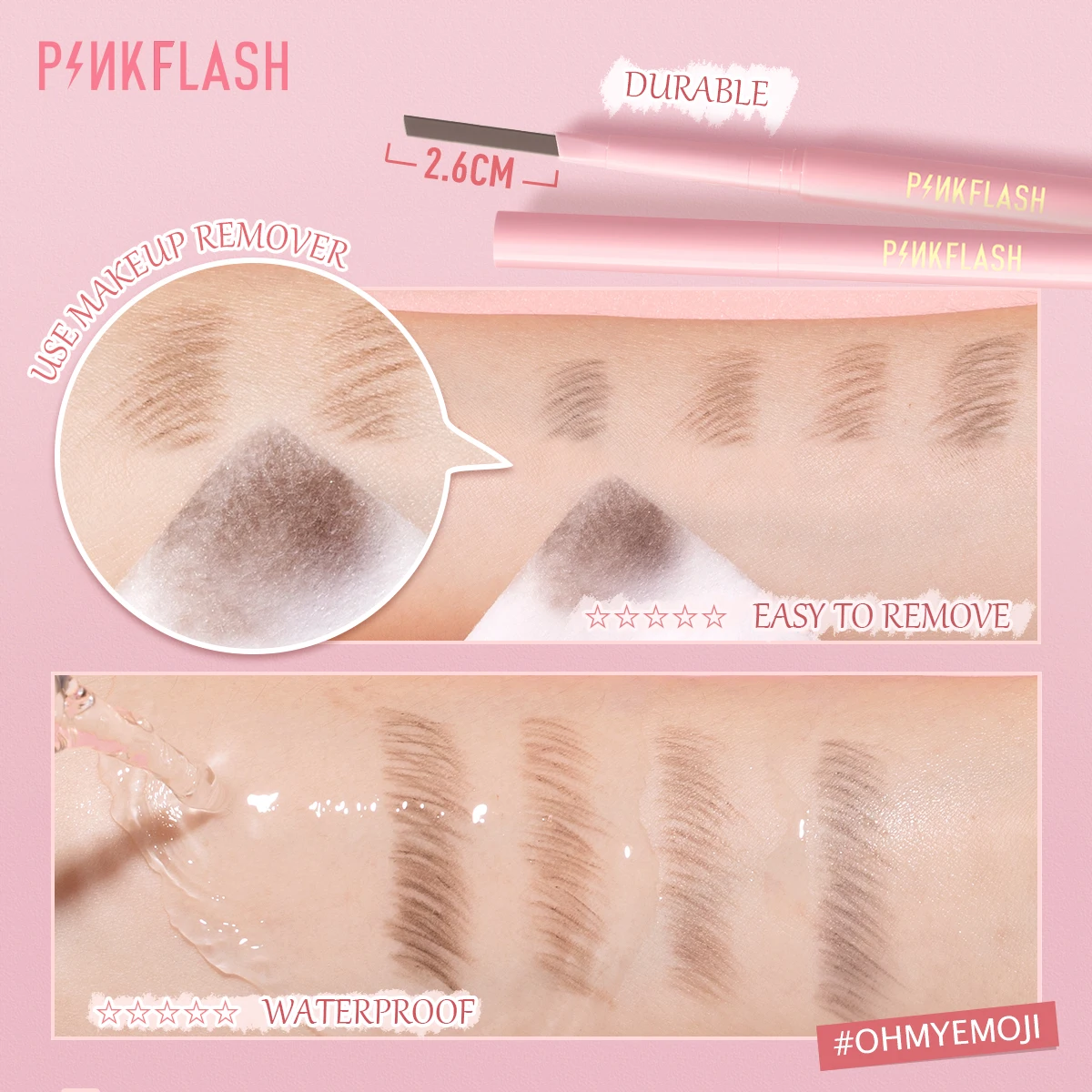 PINKFLASH Automatic Eyebrow Pencil Waterproof Long-lasting High Pigmented Easy to Blend Soft Eye Brow Pen Makeup Women Cosmetics