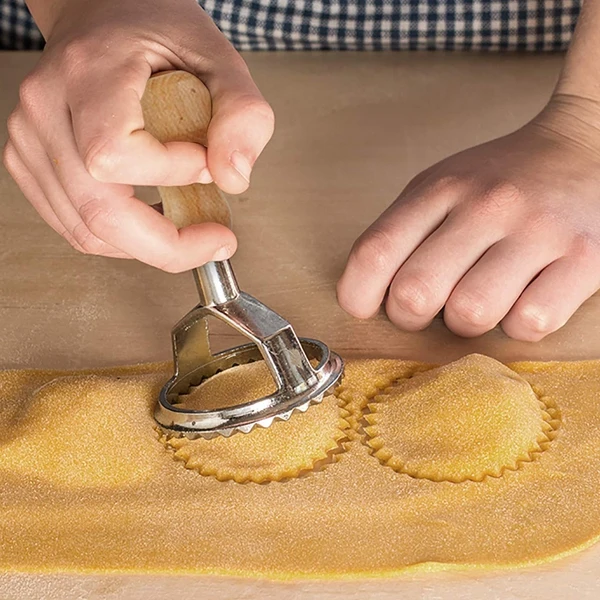 Set di timbri per Ravioli Maker-tagliapasta e timbri leader con manico in legno-per Ravioli, Pasta, gnocchi Lasagna