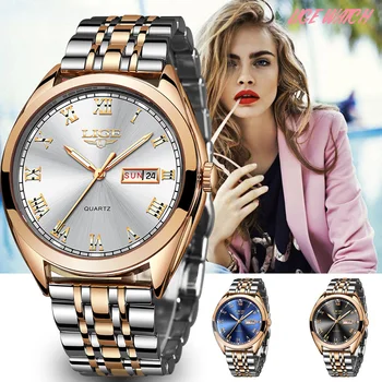 LIGE women watches ladies top brand luxury dress waterproof quartz gold watch women stainless steel date gift clock reloj mujer