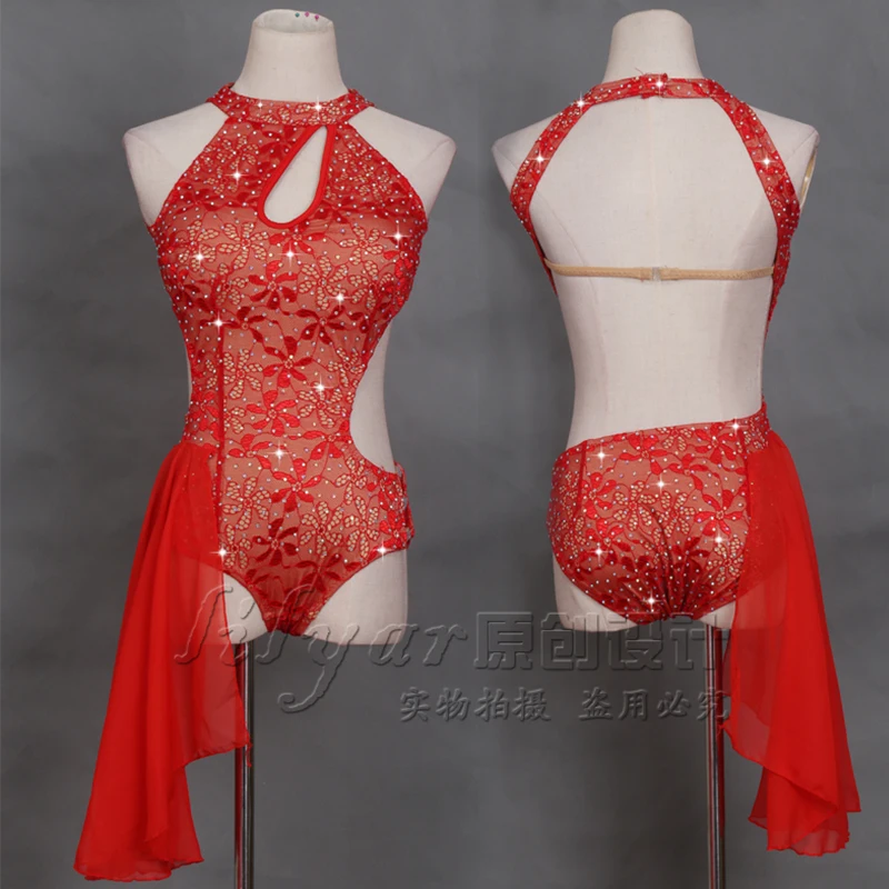 Falda de baile de tubo de acero para adultos, falda de rendimiento de competición, encaje rojo personalizado, Espalda descubierta, sexy, nueva