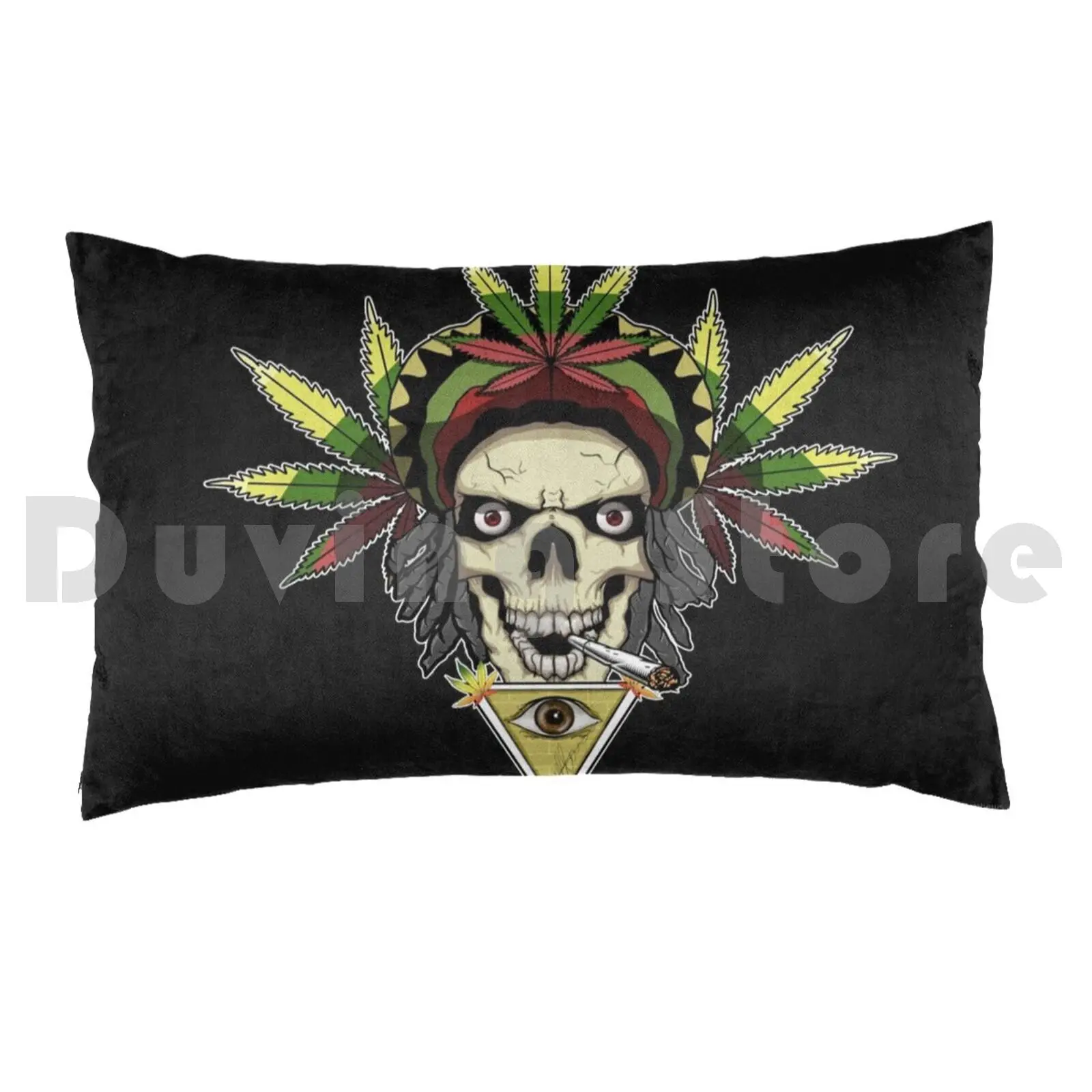 Rasta Skull Pillow Case 20*30 Inch Rasta Skulls Fun Weed Smoke Logo