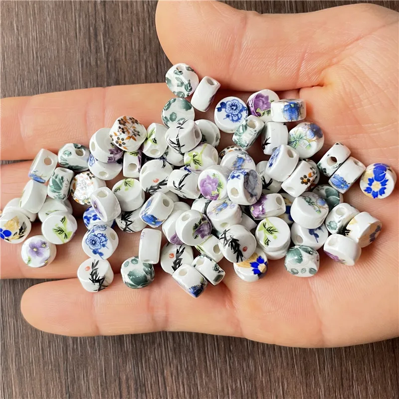 20pcs 5*9mm random ceramic oblate shape flower amulet spacer beads DIY making bracelets and necklaces connection accessories