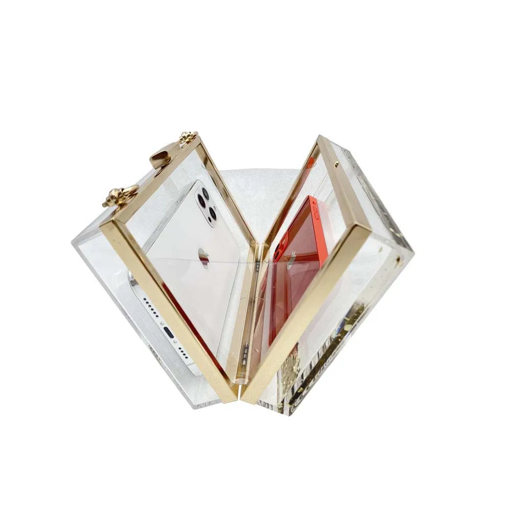 Fashion Transparent Summer Holiday Handbag Brand Acrylic Clutch Bag Loving Heart Liquid Clutch Purse For Women Evening Luxury