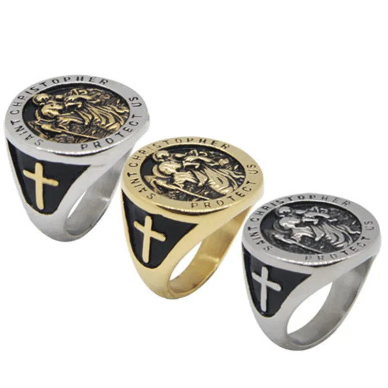 Saint Cross Ring 316L Stainless Steel Saint Christopher Jewellery Size 7-15