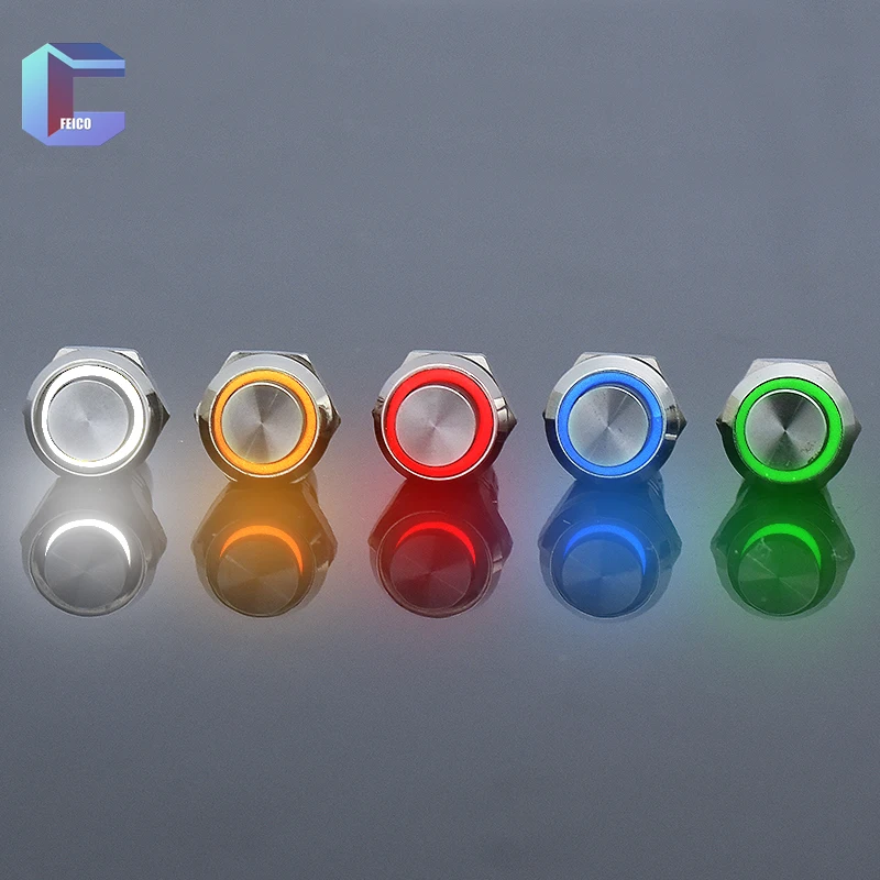 8mm Momentary Latching 1NO Nickel-Plated Metal Push Button Switch With Ring LED Used for  Power Supply