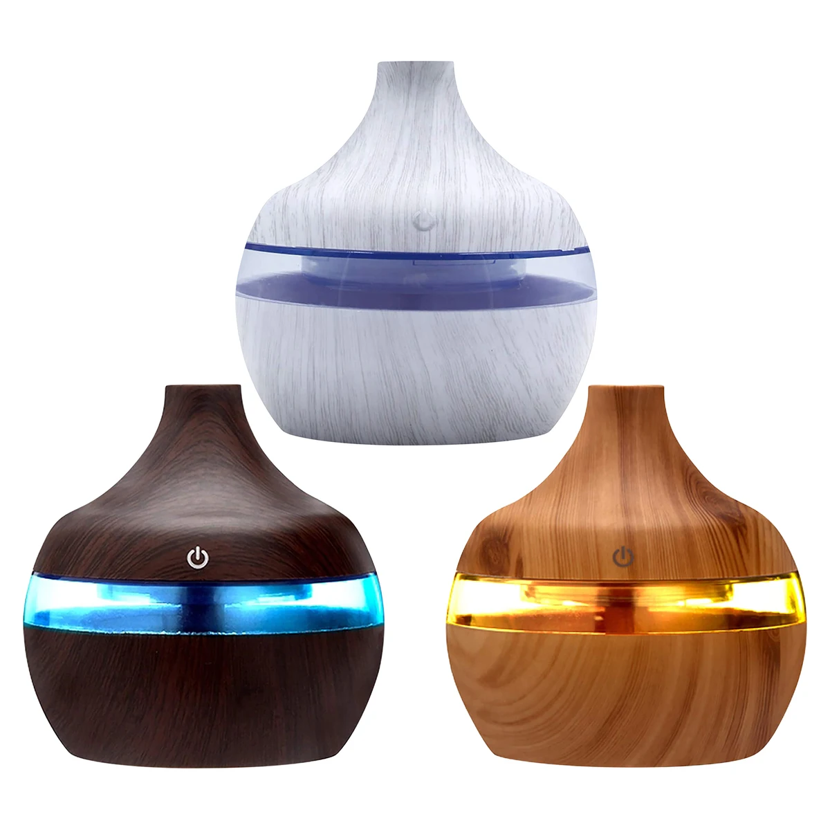 Difusor de óleos essenciais de 300 ml, umidificador elétrico 5V, umidificador de ar luminoso em grão de madeira colorido, fabricante de névoa mini USB.