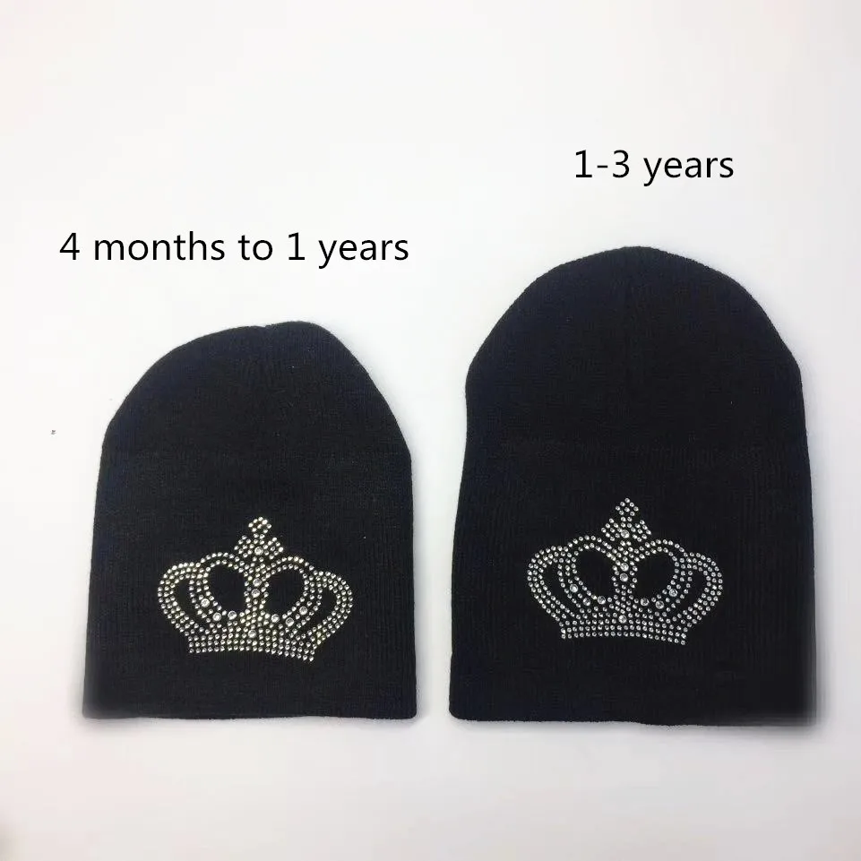 diamond embroidery baby knitted Warm Winter Wool hat cap girl boy kids faux fur pompom children crown beanies casual skullies