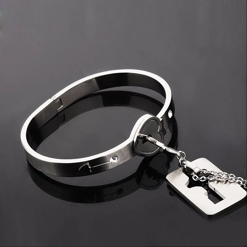 A Couple Jewelry Sets Stainless Steel Love Heart Lock Bracelets Bangles Key Pendant Necklace Couples Drop Shipping