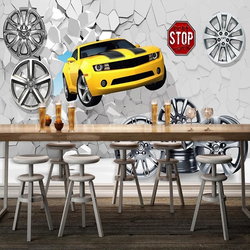 Papel de parede personalizado dos desenhos animados 3D, criativo moderno, murais de parede do carro, café bar, auto reparação fundo adesivos, papel pintado Pared