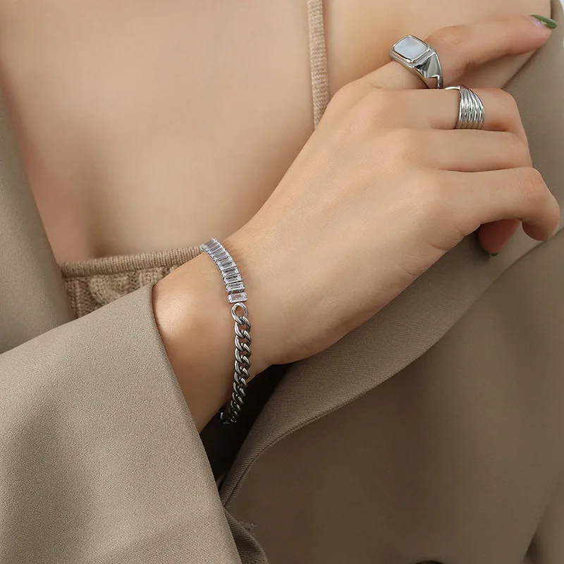 Joolim Jewelry High End PVD  Wholesale Drop Shipping Supplier No Fade Fashionable Spliced Square Zircon Bracelet For Women image 2