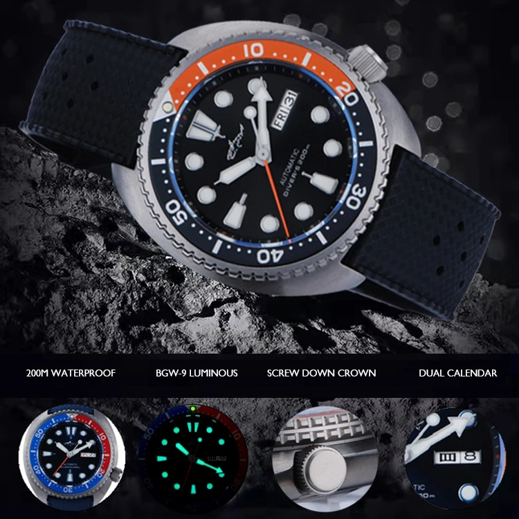HEIMDALLR Men Automatic Watch Turtle Diver Titanium Mechanical Wristwatch 20ATM Waterproof Luminous Sapphire Ceramic Bezel NH36