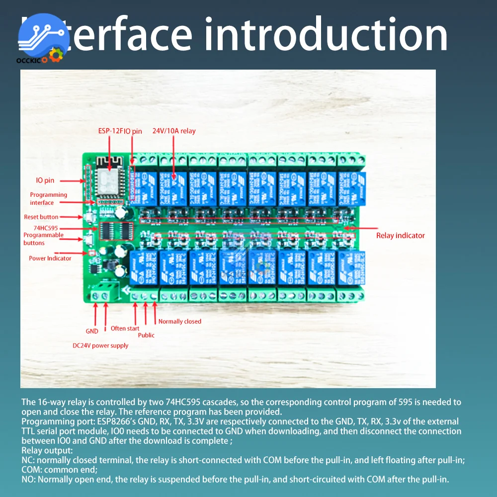 ESP8266 WIFI 16 Channel Relay Module ESP-12F Development Board Power Supply 5V/12V/24V 10A