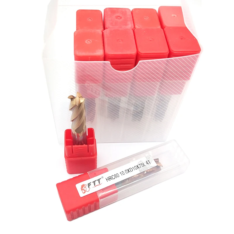 Fresa de Topo Plano Fresa de Topo Padrão Flautas Hrc60 10 mm Fresa de Topo Plano de Carboneto Padrão Comprimento Lateral Fresa de Perfil de Entalhe com 10 Peças