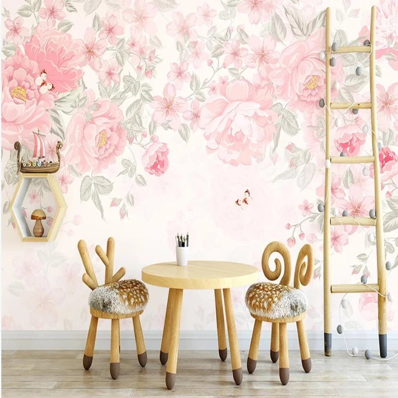 Personalizado qualquer tamanho mural papel de parede moderno pintado à mão rosa pastoral flores adesivo sala estar quarto romântico decoração casa tapety