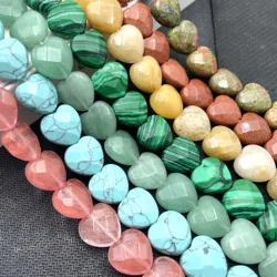 Faceted Natural Stone Heart Shape Tiger Eye Agates Turquoises Jades Spacer Beads For Jewelry Making Charms DIY Bracelet Necklace