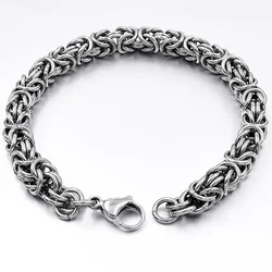 GOKADIMA 6mm wide 316L Stainless Steel Byzantine Chain Bracelet Mens Jewellery Wholesale WB017